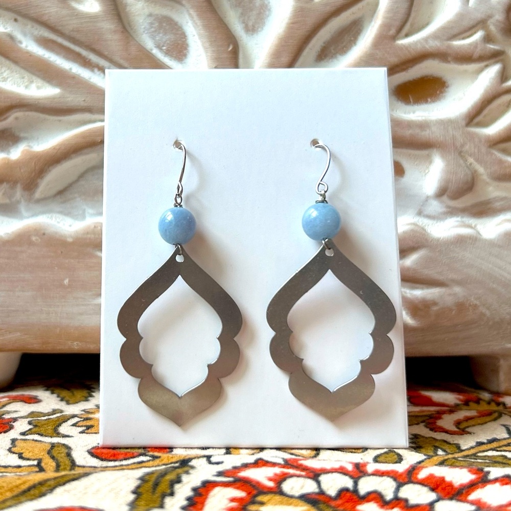 Handmade Quartz and Stainless Steel Earrings - 1.5” Drop - New